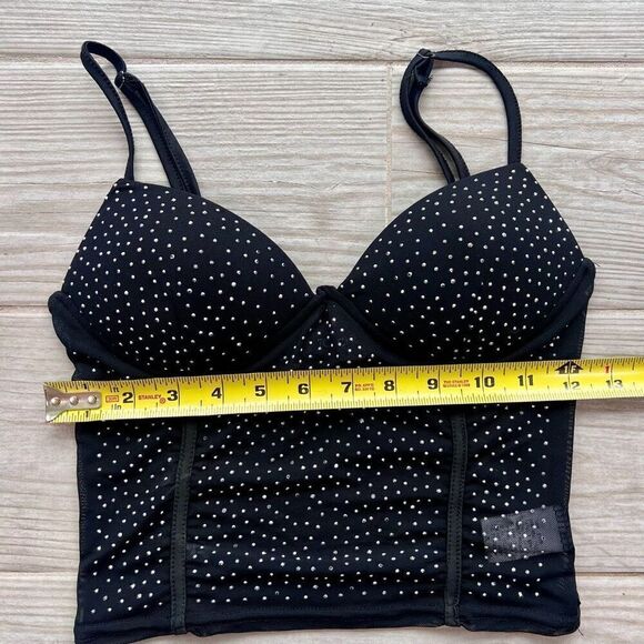 Top Chic Women's Black Spaghetti Strap Rhinestone Embellished Bustier Top Small - Picture 5 of 5